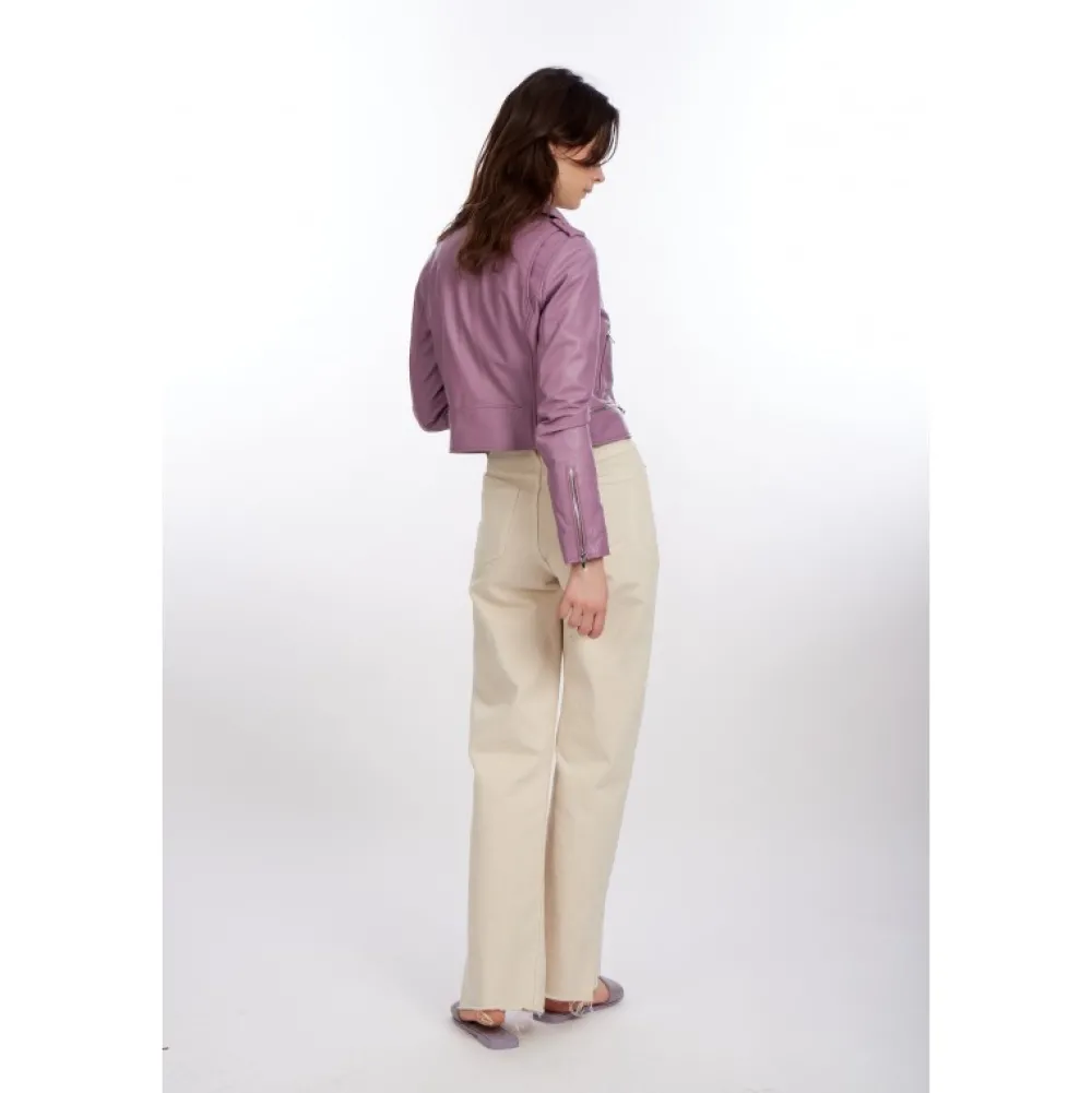 Yoko Lilas - Blouson Court En Cuir Veritable^OAKWOOD Online