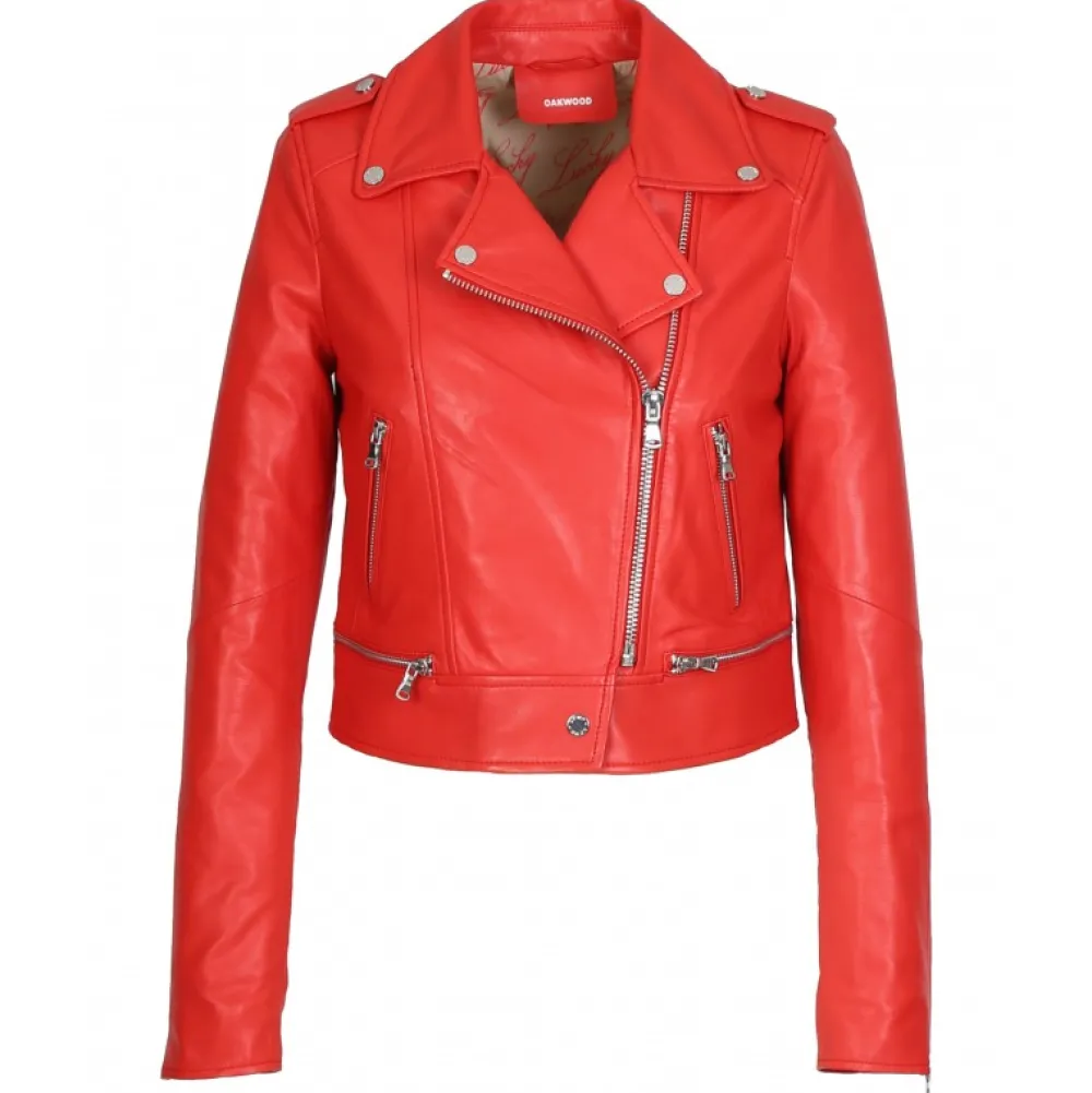 Yoko Rouge Fonce- Blouson Court En Cuir Veritable^OAKWOOD Cheap