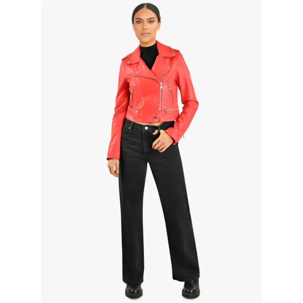 Yoko Rouge Fonce- Blouson Court En Cuir Veritable^OAKWOOD Cheap