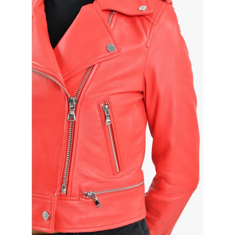 Yoko Rouge Fonce- Blouson Court En Cuir Veritable^OAKWOOD Cheap