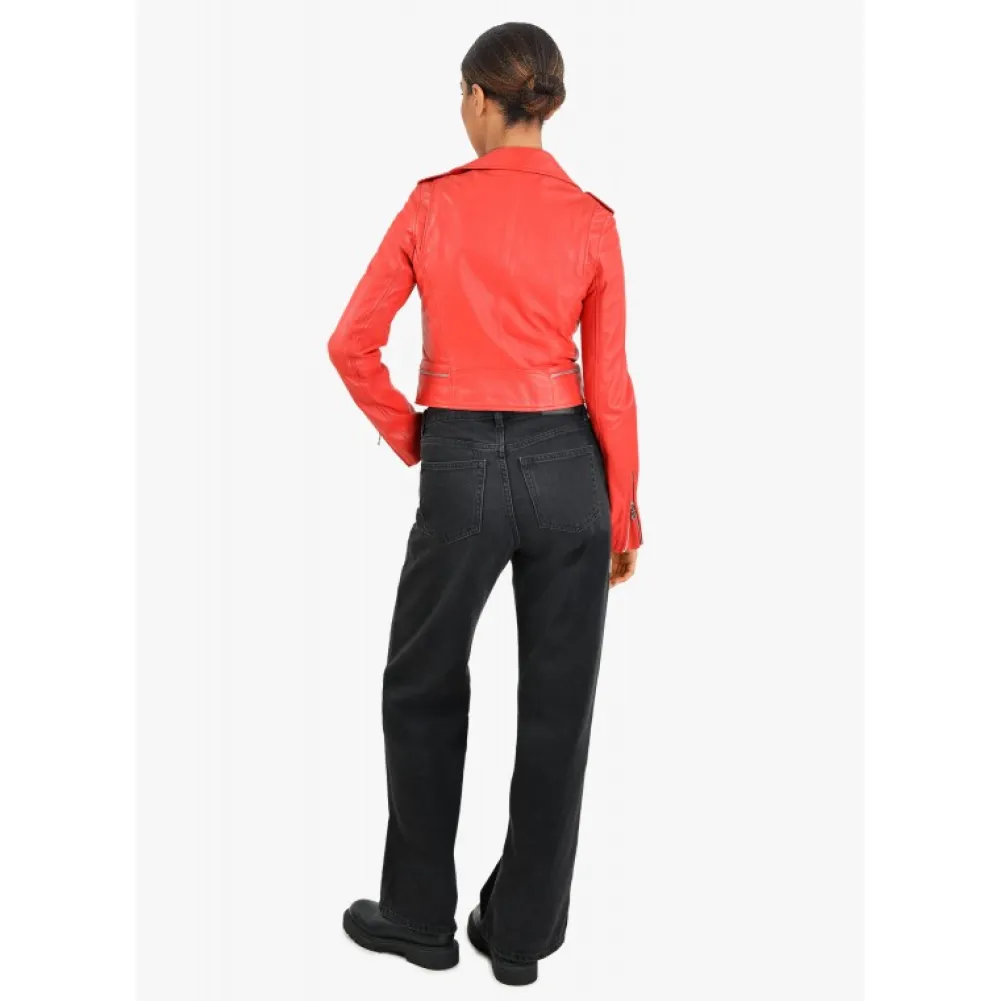 Yoko Rouge Fonce- Blouson Court En Cuir Veritable^OAKWOOD Cheap