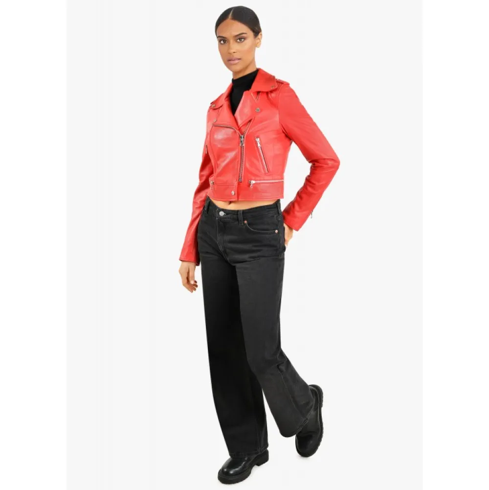 Yoko Rouge Fonce- Blouson Court En Cuir Veritable^OAKWOOD Cheap