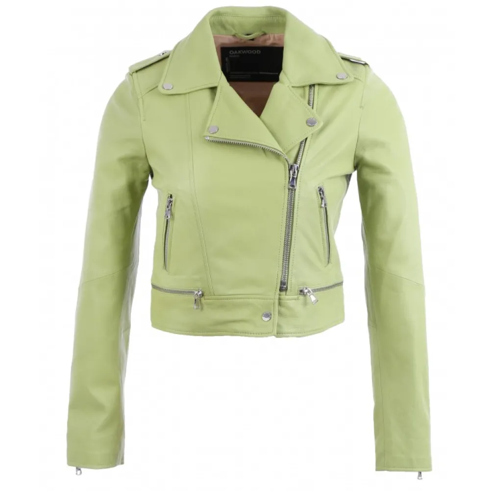 Yoko Vert Clair - Blouson Court En Cuir Veritable^OAKWOOD Cheap