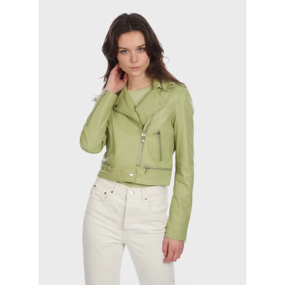 Yoko Vert Clair - Blouson Court En Cuir Veritable^OAKWOOD Cheap