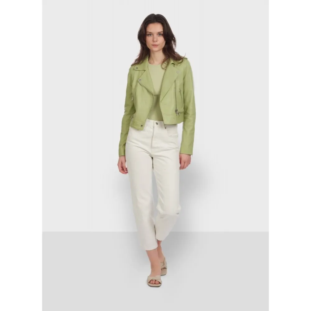Yoko Vert Clair - Blouson Court En Cuir Veritable^OAKWOOD Cheap