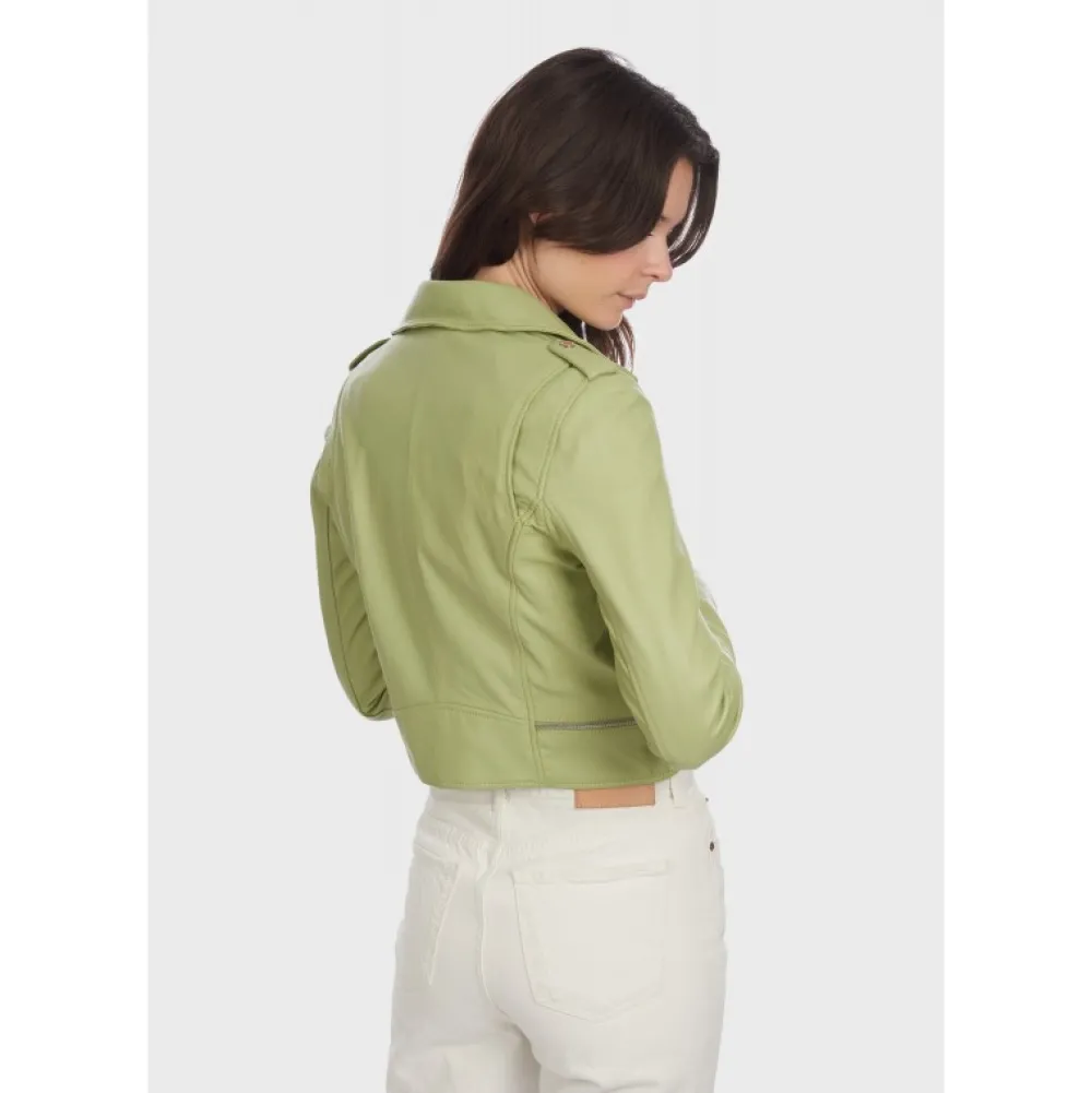 Yoko Vert Clair - Blouson Court En Cuir Veritable^OAKWOOD Cheap