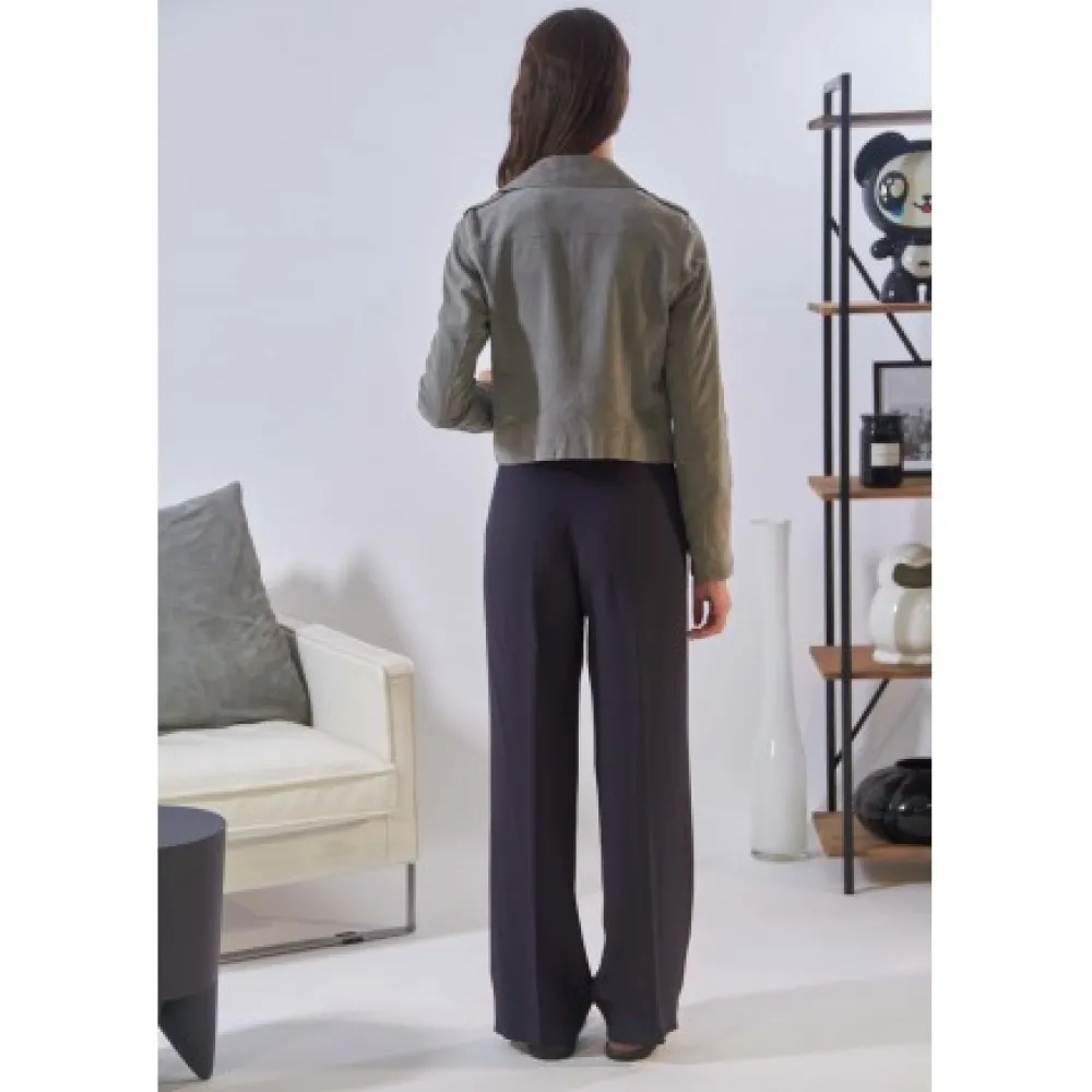 Zulina Gris - Blouson Biker Court Cuir Veritable Chevre Velours^OAKWOOD Discount