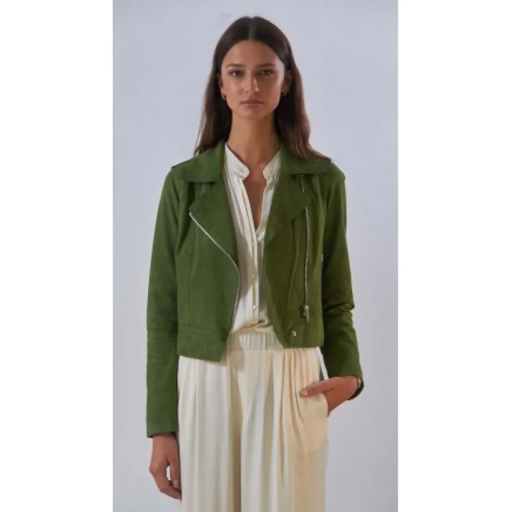 Zulina Kaki - Blouson Biker Court Cuir Veritable Chevre Velours^OAKWOOD Cheap