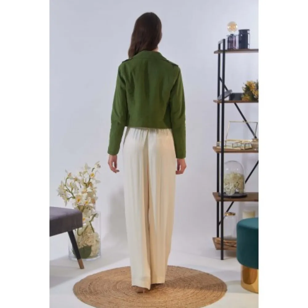 Zulina Kaki - Blouson Biker Court Cuir Veritable Chevre Velours^OAKWOOD Cheap