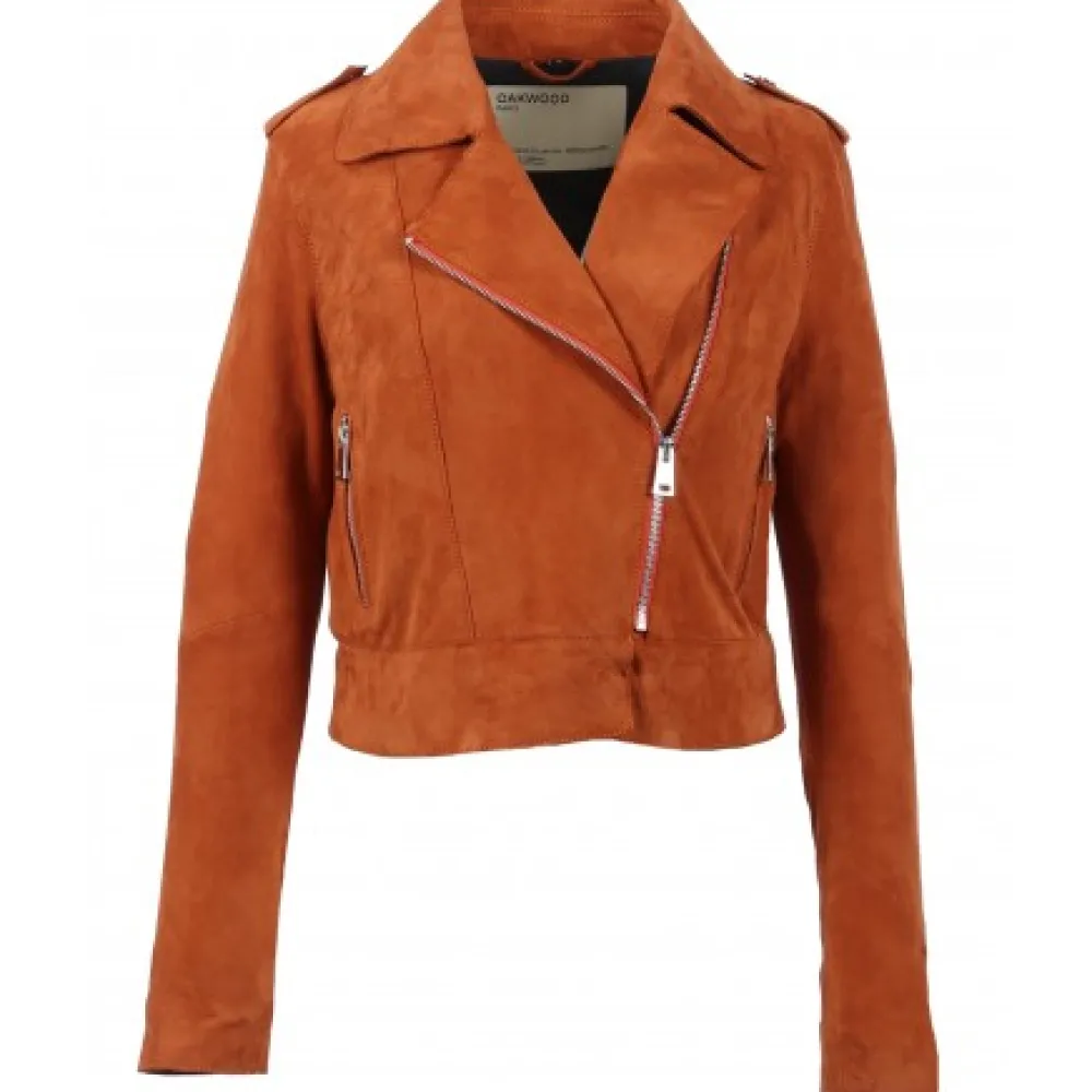 Zulina Orange- Blouson Biker Court Cuir Veritable Chevre Velours^OAKWOOD Store